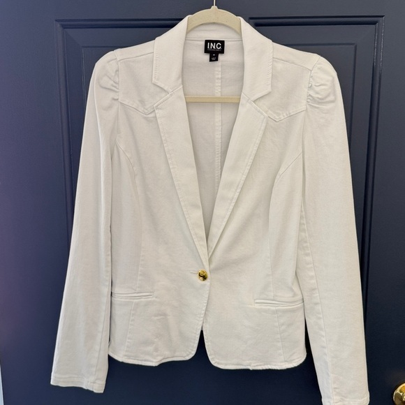 INC International Concepts White Denim Single Button Blazer - Size Medium - Picture 11 of 11